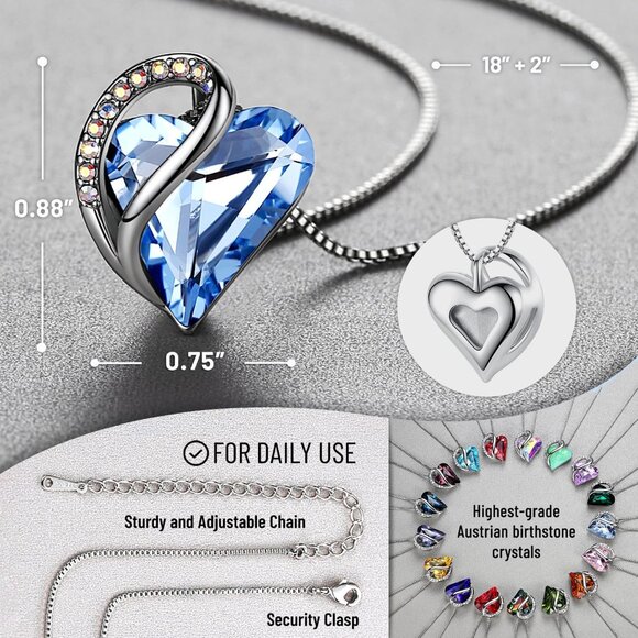 Necklaces for Women Infinity Love Birthstone Heart Crystal Pendant Silver Plated - Picture 3 of 6